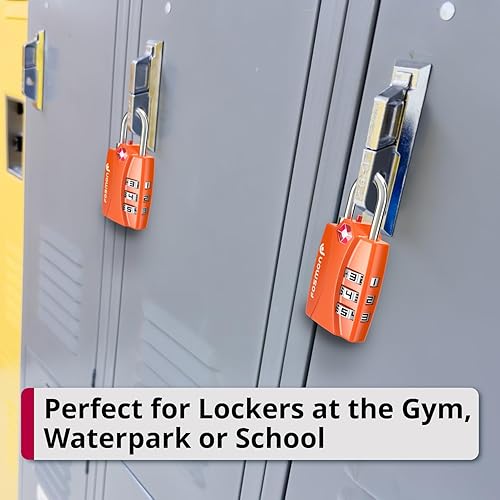 Miniatura 7 de Fosmon Candados de equipaje aceptados por la TSA (naranja, paquete de 4), indicador de alerta abierta, códigos de candado de combinación de 3