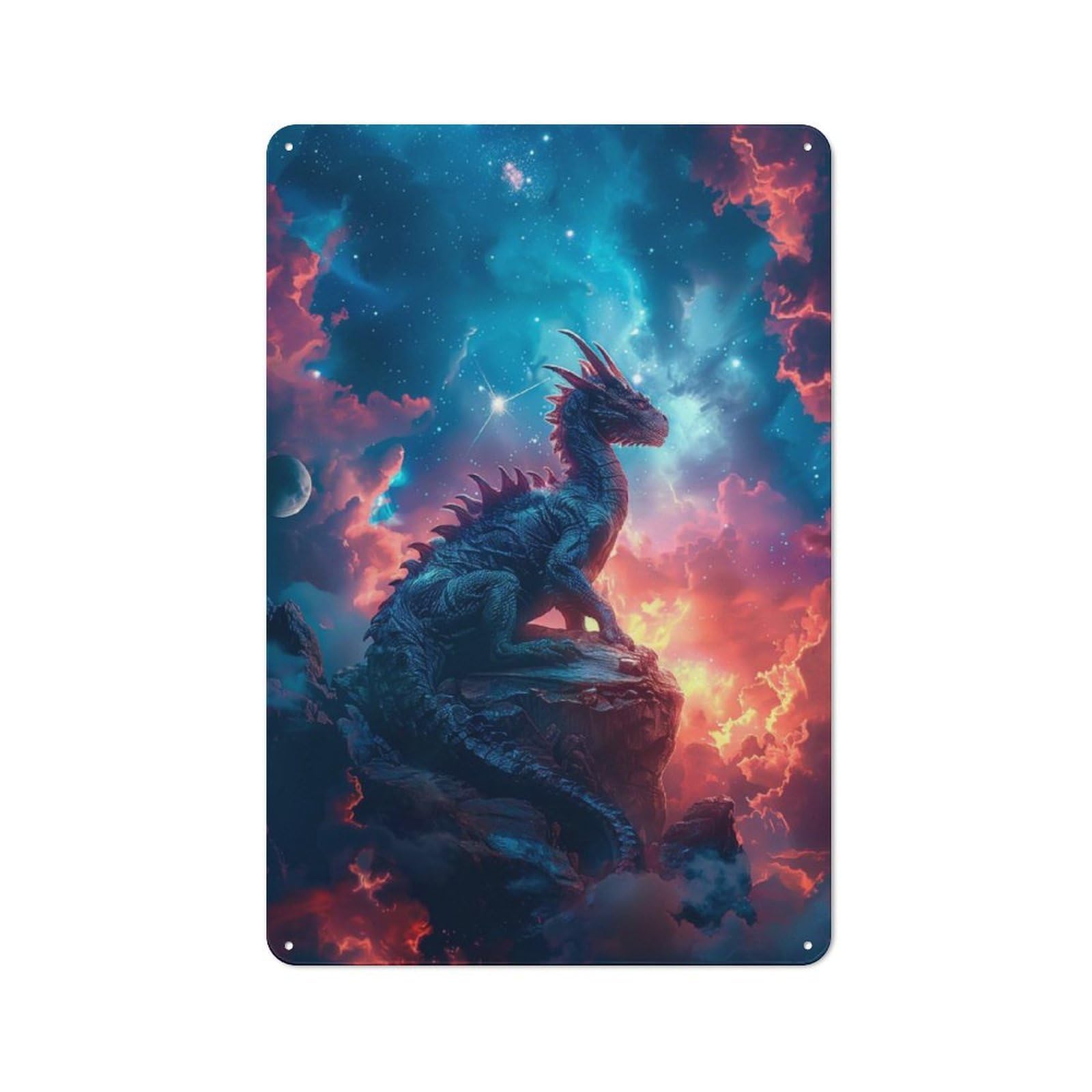 Epic Fantasy Cosmic Dragon Farmhouse Metal Sign 30x20cm, Rustic Cottage Wall Art for Cottage, Kitchen, Hallway Or Breakfast Nook