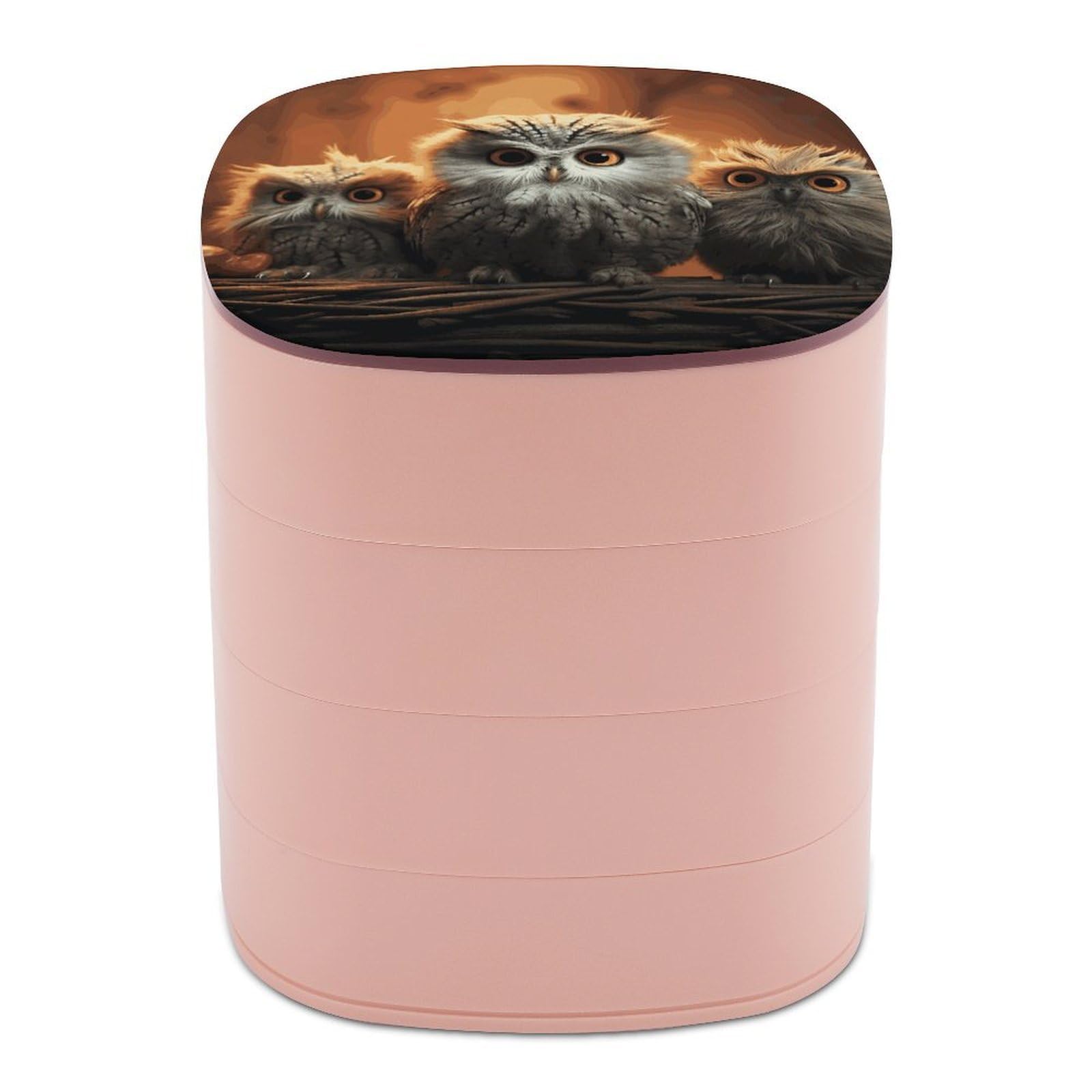 JTREHY Cute Owl Baby Jewelry Box 4-Layer Covered Rotating Jewelry Storage Box Large Capacity Storage Boxes Portable Jewelry Case for Bracelets Earrings Necklace