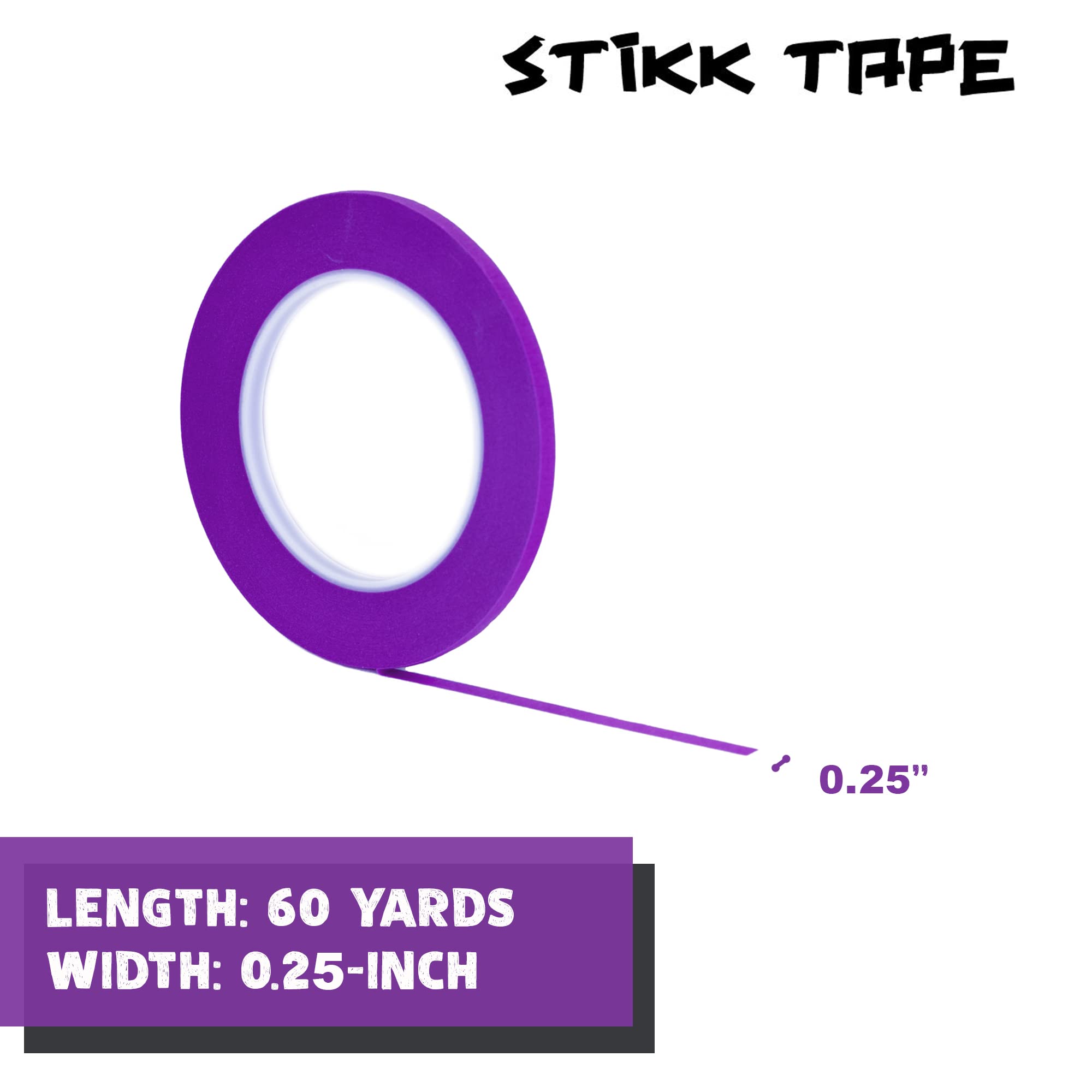 STIKK Cinta adhesiva para pintores de 1/4 pulgadas x 60 yardas, color morado, 14 días de limpieza, borde fino, cinta de carrocero de acabado estrecho (0,25 pulgadas x 6 mm)