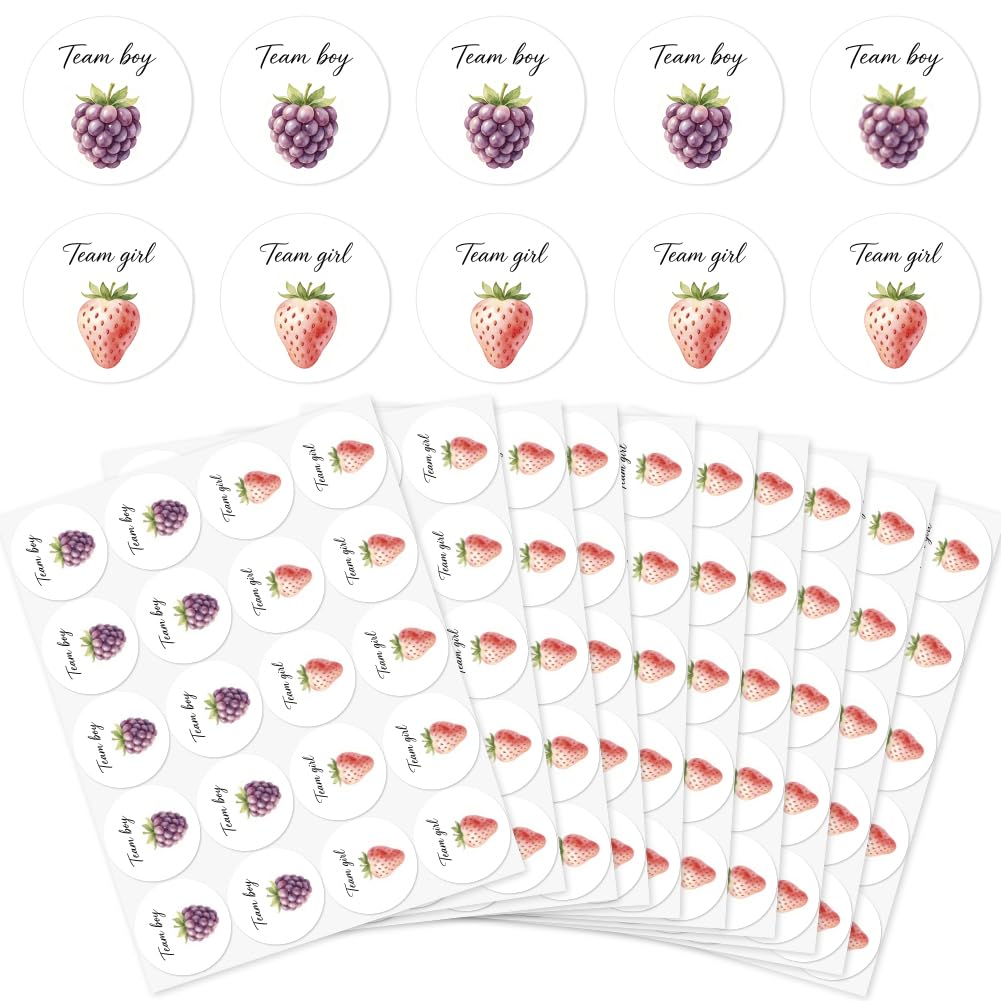 arricraft 200 Pcs Gender Reveal Stickers, 5cm/1.97inch Strawberries and Raspberries Round Self-Adhesive Gender Reveal Labels Decorations Party Supplies Stickers for Shower Party Voting Game Ideas