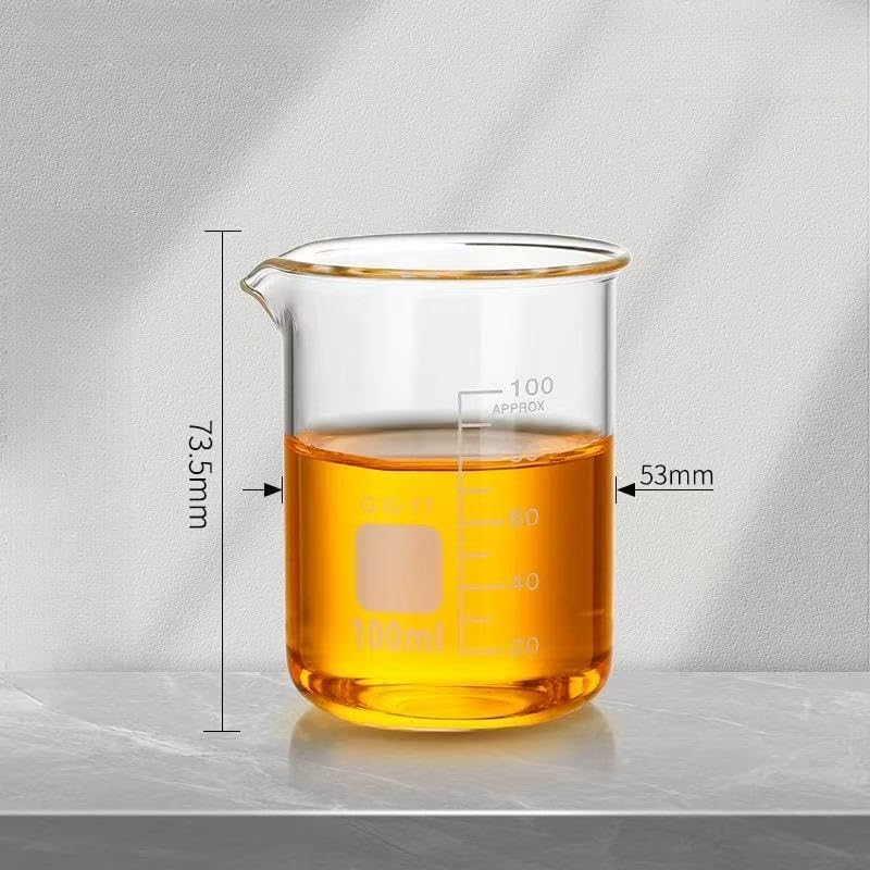 Messzylinder aus Glas, G3.3 Borosilikatglas-Becher mit niedriger Form, 10–5000 ml, dickwandiger, hitzebeständiger Messbecher(100ml)