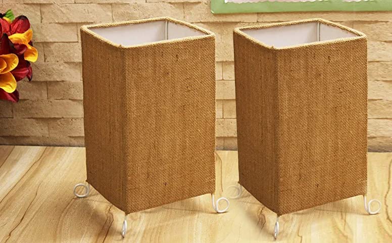 Image of Handicraft Table Lamp Shade Pendant Lighting | Fabric Shade | Sconce Lighting | Floor Lamp | Steady Lamp | On /Off Switch | Pack Of 2 | Square Brown