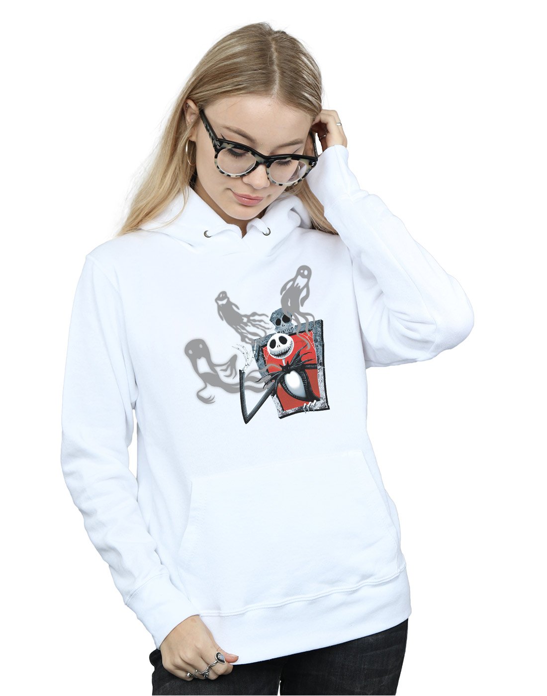 Absolute Cult Women's White Disney Nightmare Before Christmas Ghosts Of Jack Hoodie X-Large