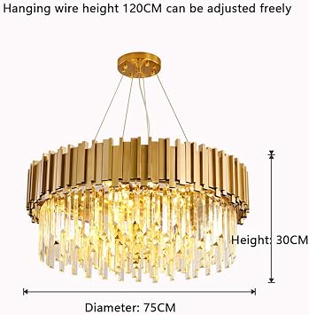 Braiton Glass Crystal Ceiling Light Modern Crystal Chandelier Luxury Gold Plated 10 Lights LED Pendant Ceiling Light for Villa, Hotel, Living Room, Dining Room,Gold,75CM