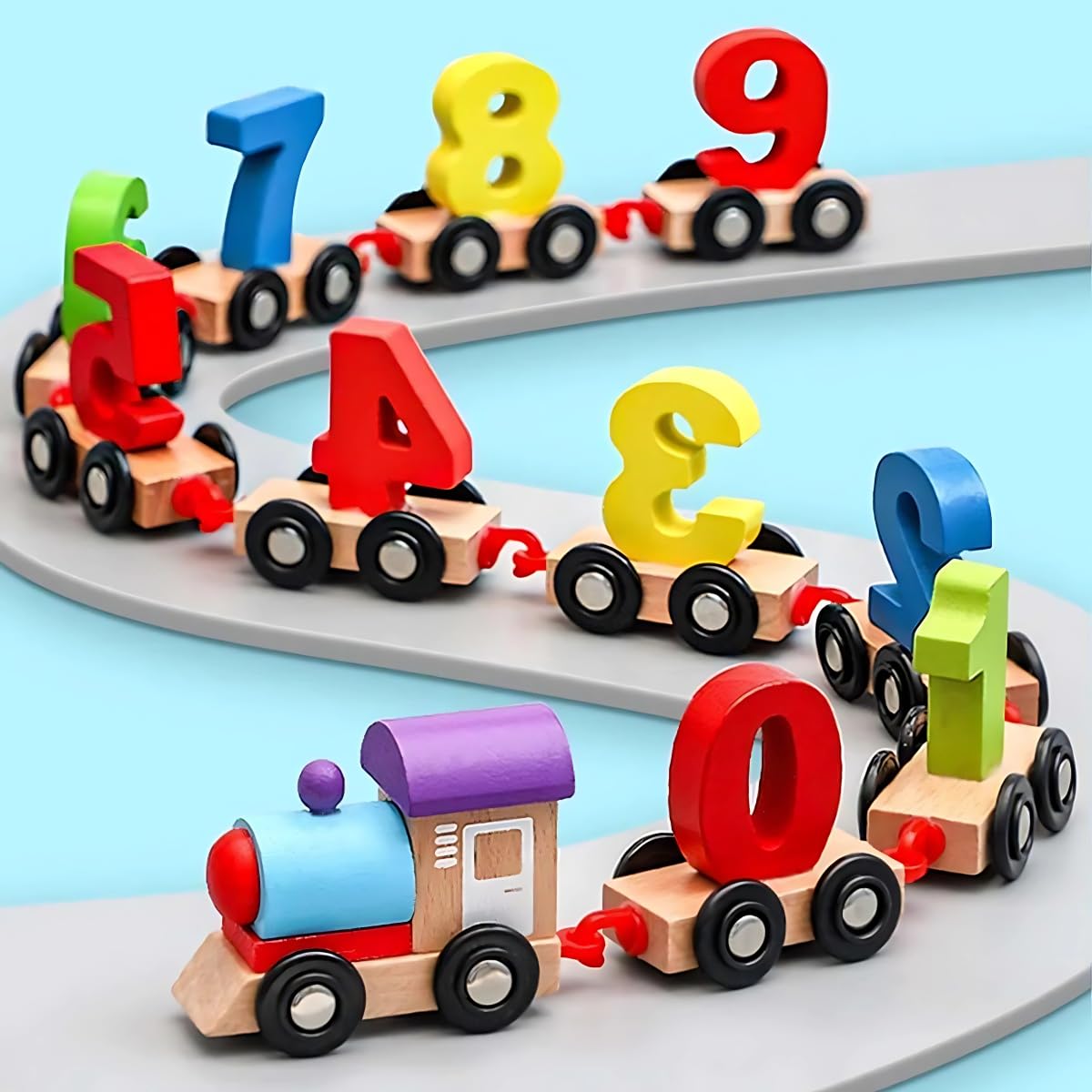 Smoneo Wooden Colourful Number Train; Early Educational Puzzle Toy for Kids, Suitable for 2+ Years Boys & Girls, (Multicolour) 2