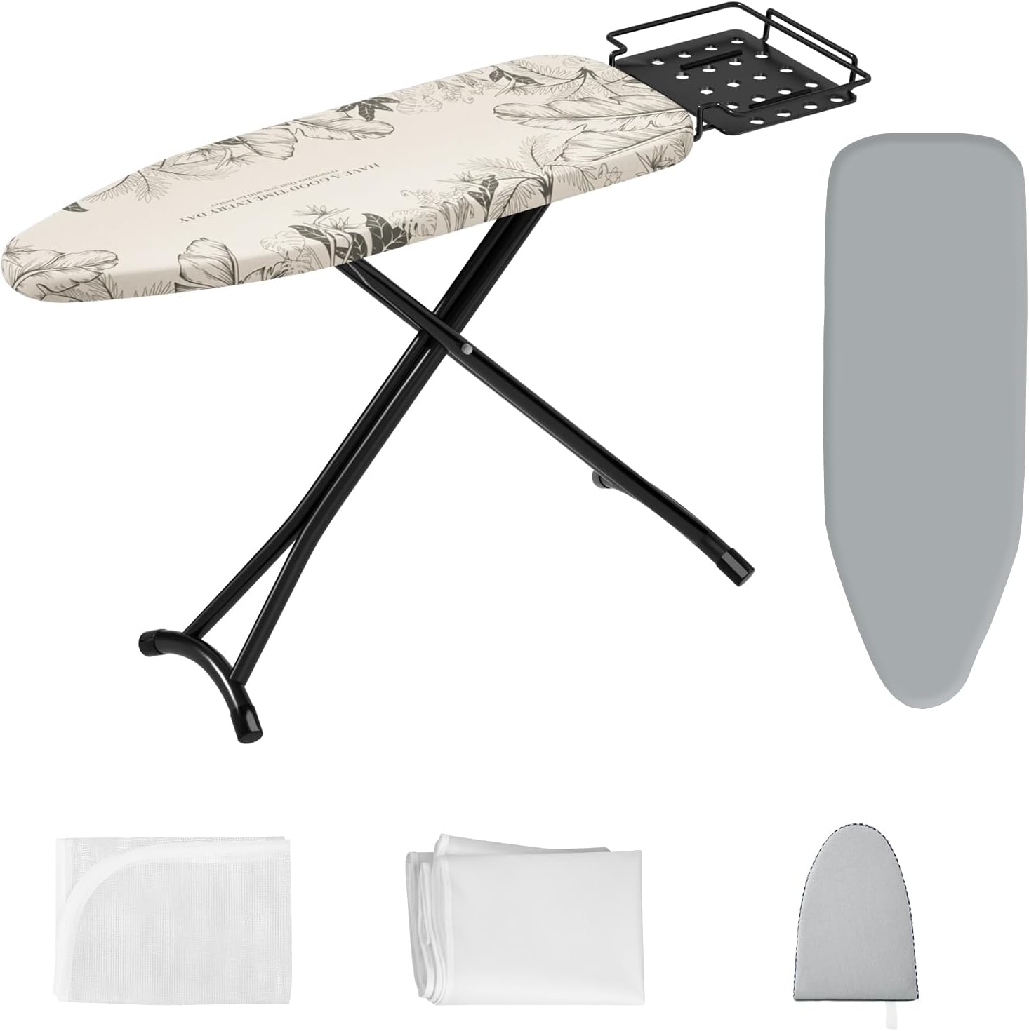 Ironing Board,Foldable Ironing Board Adjustable Height Compact Iron Board Thick Steel Tube Iron Board with Holder,Replacing Cloth Cover and Mini Handheld Gloves, Gift for Women(Leaf Print)