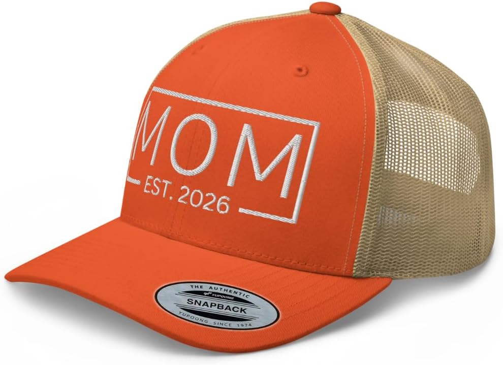 NX Mom Est 2026 Curved Bill Trucker Hat Mid Crown Adjustable New Mom New Mother Hat Expect Baby 2026