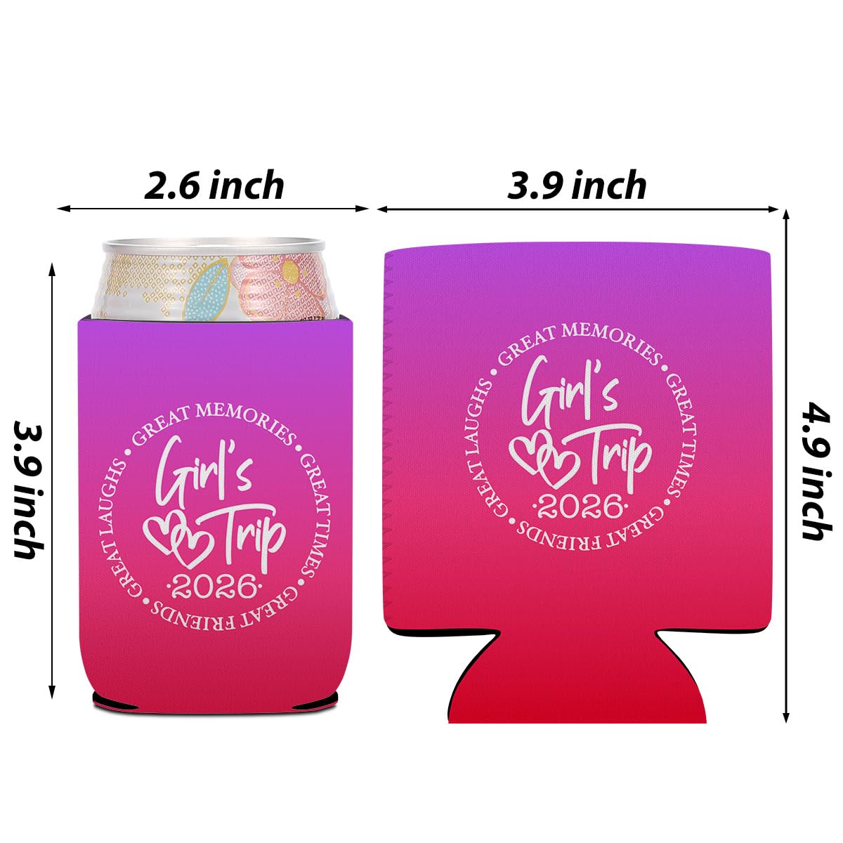 4 Pcs Girl Trip 2026 Can Cooler, Girls Trip Gifts Favors, Cup Sleeves for Cold Drinks Beer, Girls Weekend Gifts, Insulated Can Sleeve for Vacation Camping Party, Drink Cooler for Women Friend