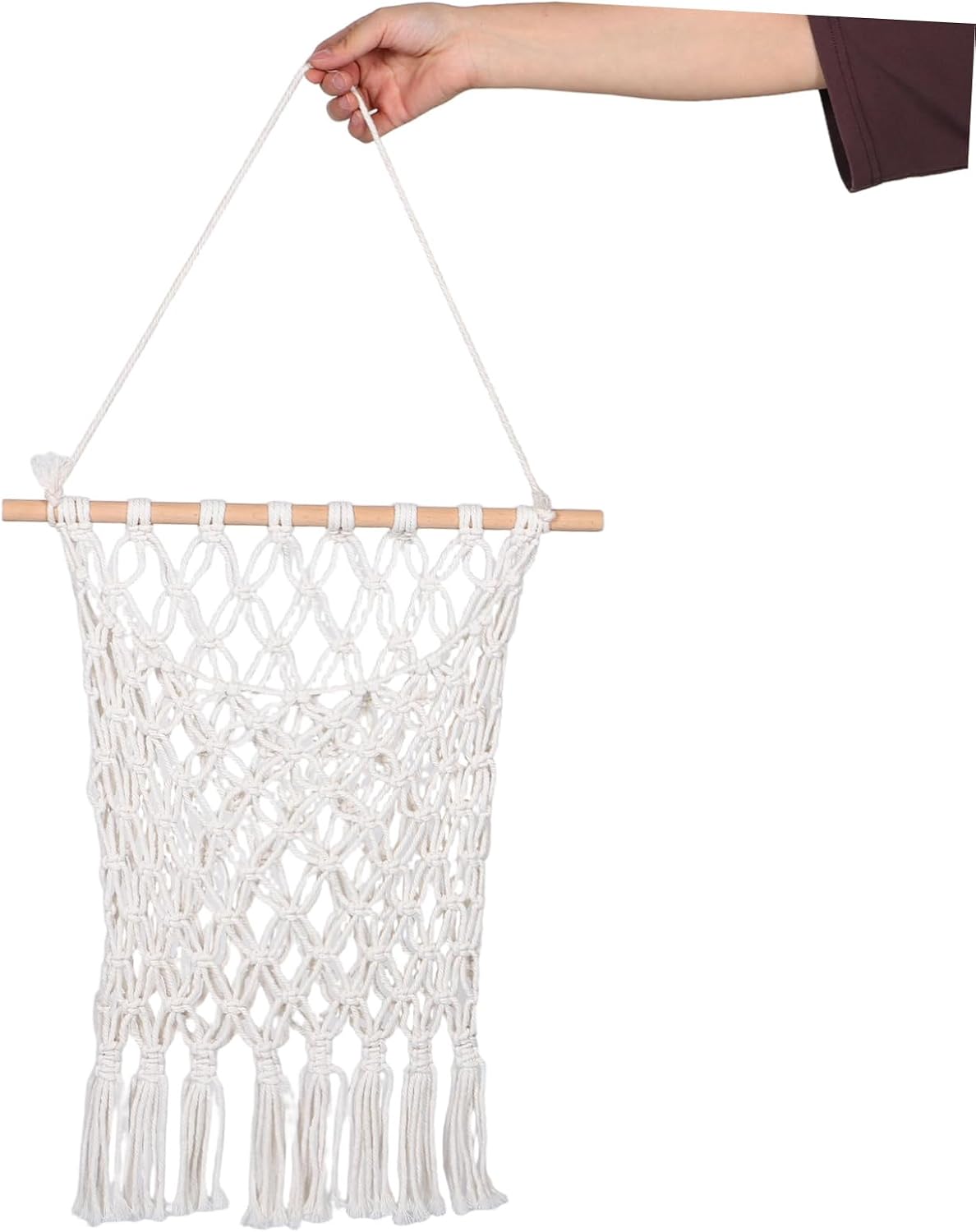 Zerodeko Woven Cotton Rope Hanging Storage Net Bag Stylish Holder for Room Bookshelf Organizer for Stuffed Animals Soft Yet Strong Design for Nurseries and Playrooms