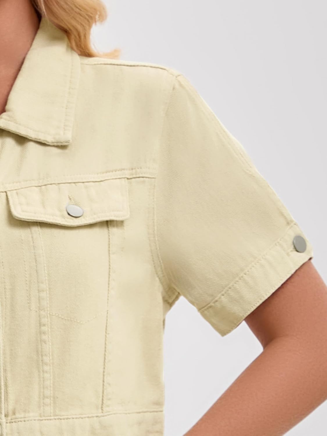 Women's Short Sleeve Denim Jacket Trendy Classic Casual Summer Cropped Jean Jacket - Image 5