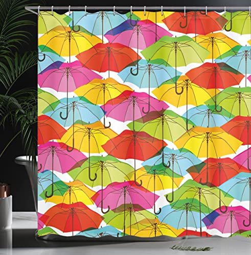 ABAKUHAUS Modern Shower Curtain, Colorful Umbrella in Vibrant Tones Abstract Rain Themed Display - Image 3