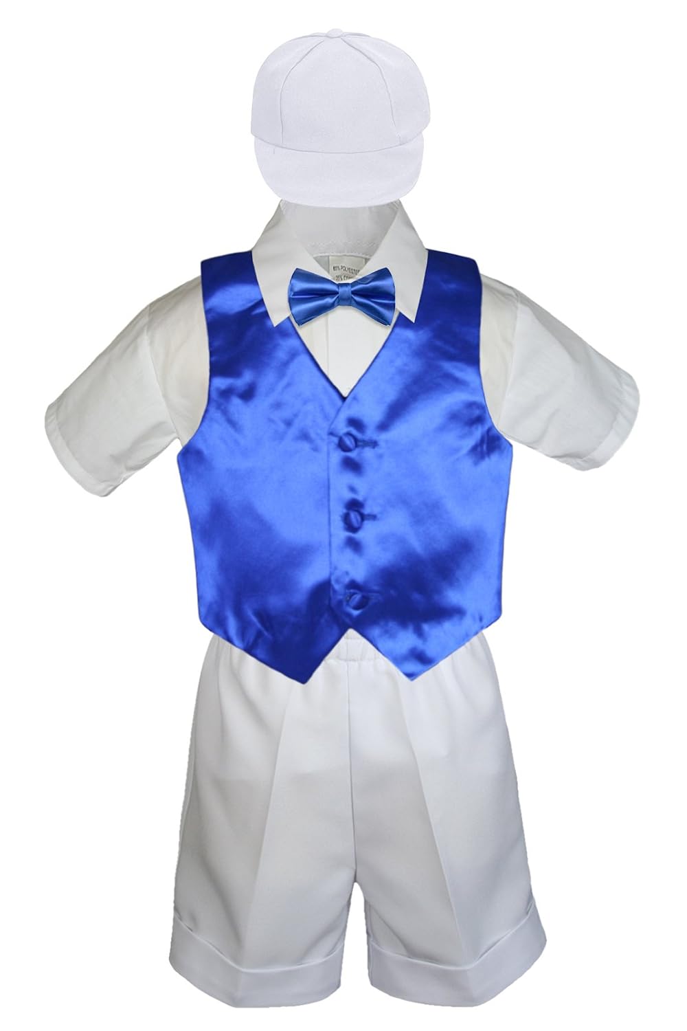 5pc Baby Toddler Boys Royal Blue Vest Bow Tie Shorts White Suits S-4T (M:(6-12 Months))