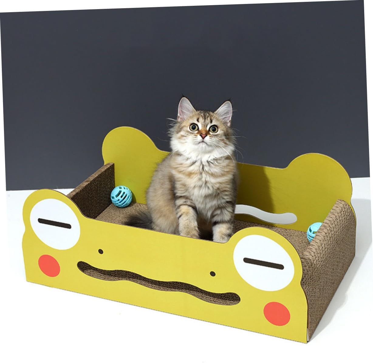 Amosfun Cartoon Frog Cat Scratching Pad and Corrugated Cat House Small Size Spacious Design Made of Sturdy Cardboard for Cats and Kittens