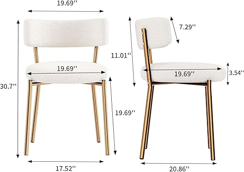 Miniatura 10 de Boucle - Juego de 2 sillas de comedor tapizadas redondas, modernas, con respaldo curvado, sillas de comedor para cocina, sillas de comedor blancas