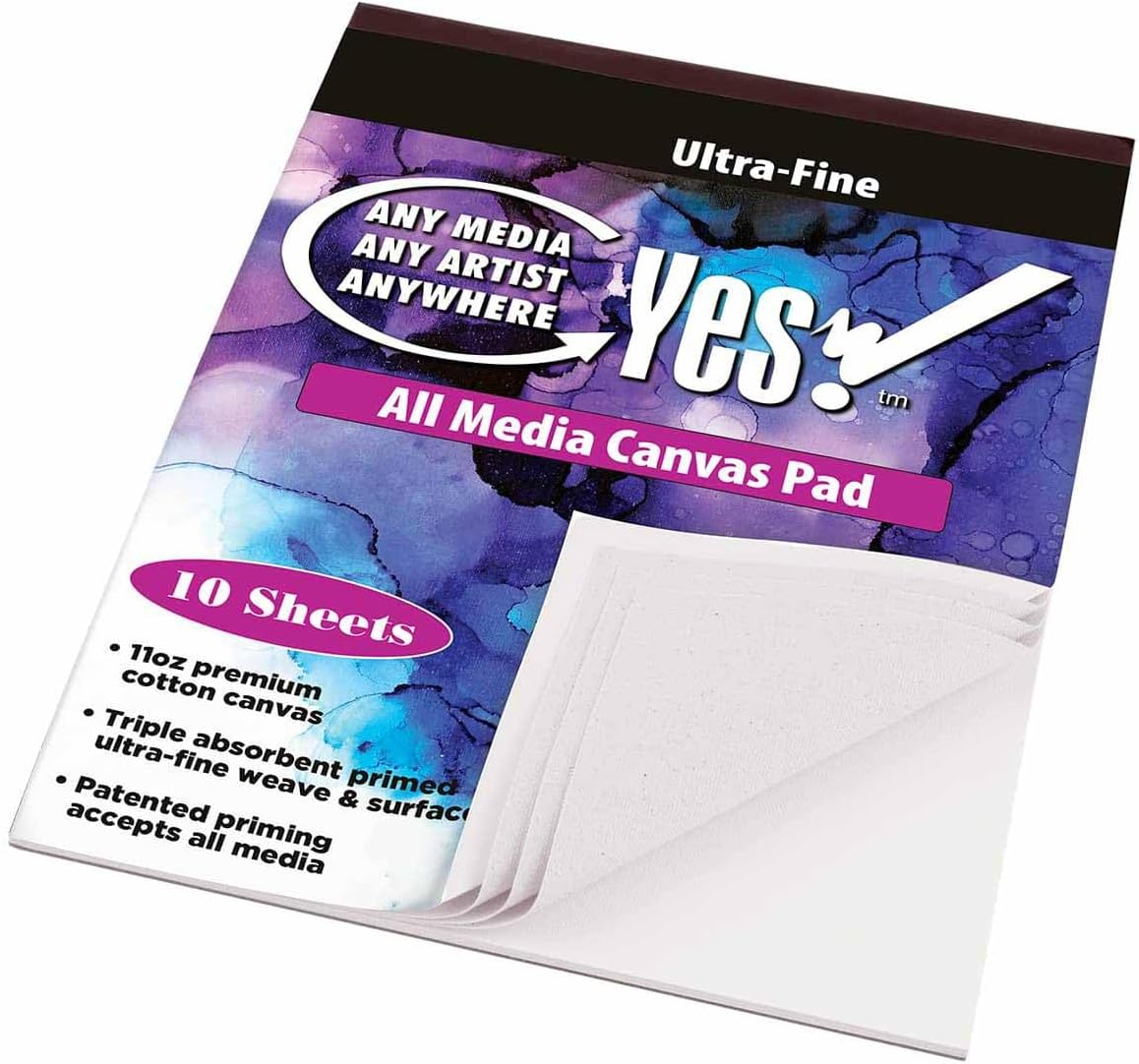 Yes! Multi Media Cotton Canvas Pads - Wet Media Canvas Pads (10 Sheets) for Watercolors, Oils, Acrylics, Markers, & More! - [9x12" - 3 Pack]