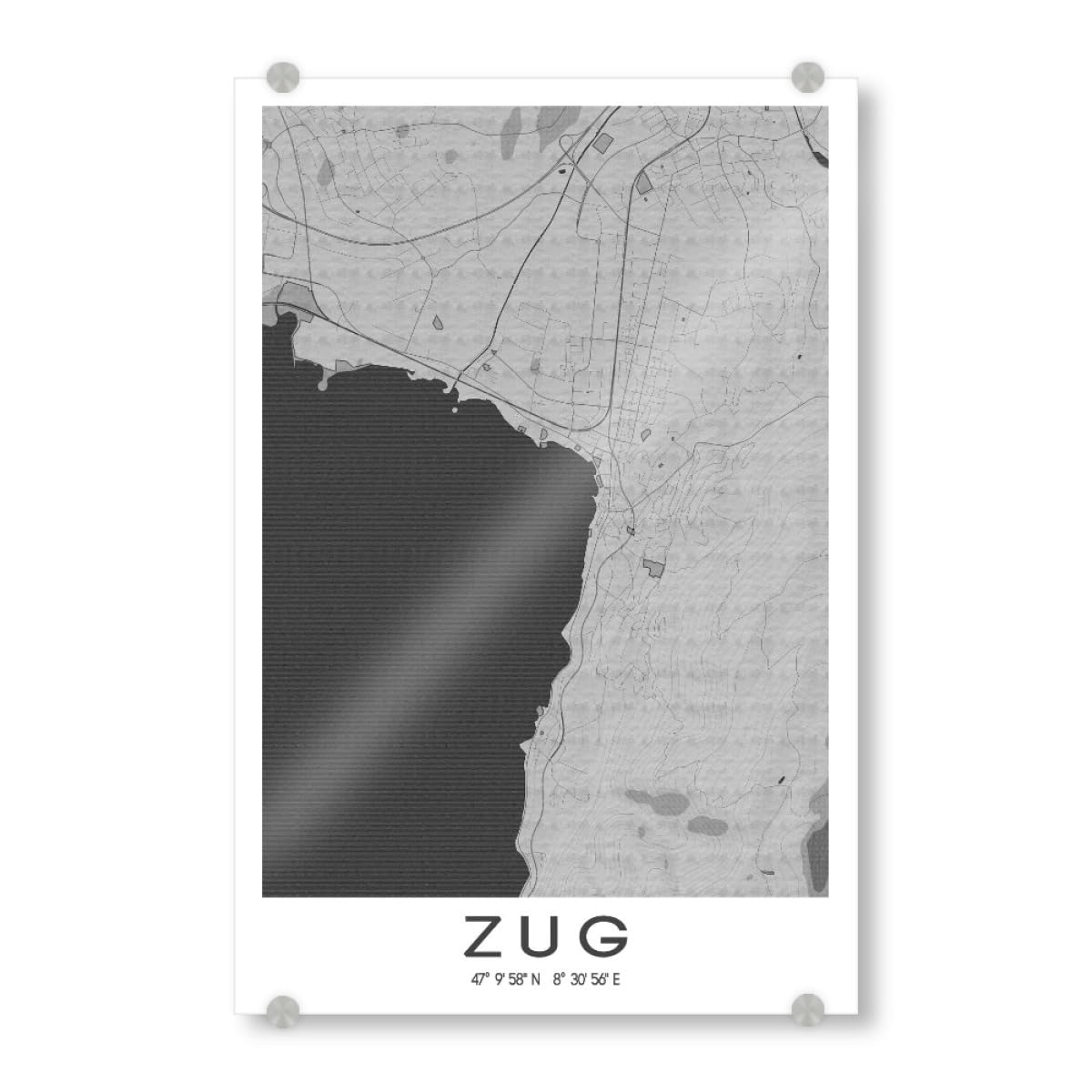 artboxONE Acrylglasbild 90x60 cm Städte/Weitere Zug Bleistift Map - Bild Zug map Zug Stadt Zug