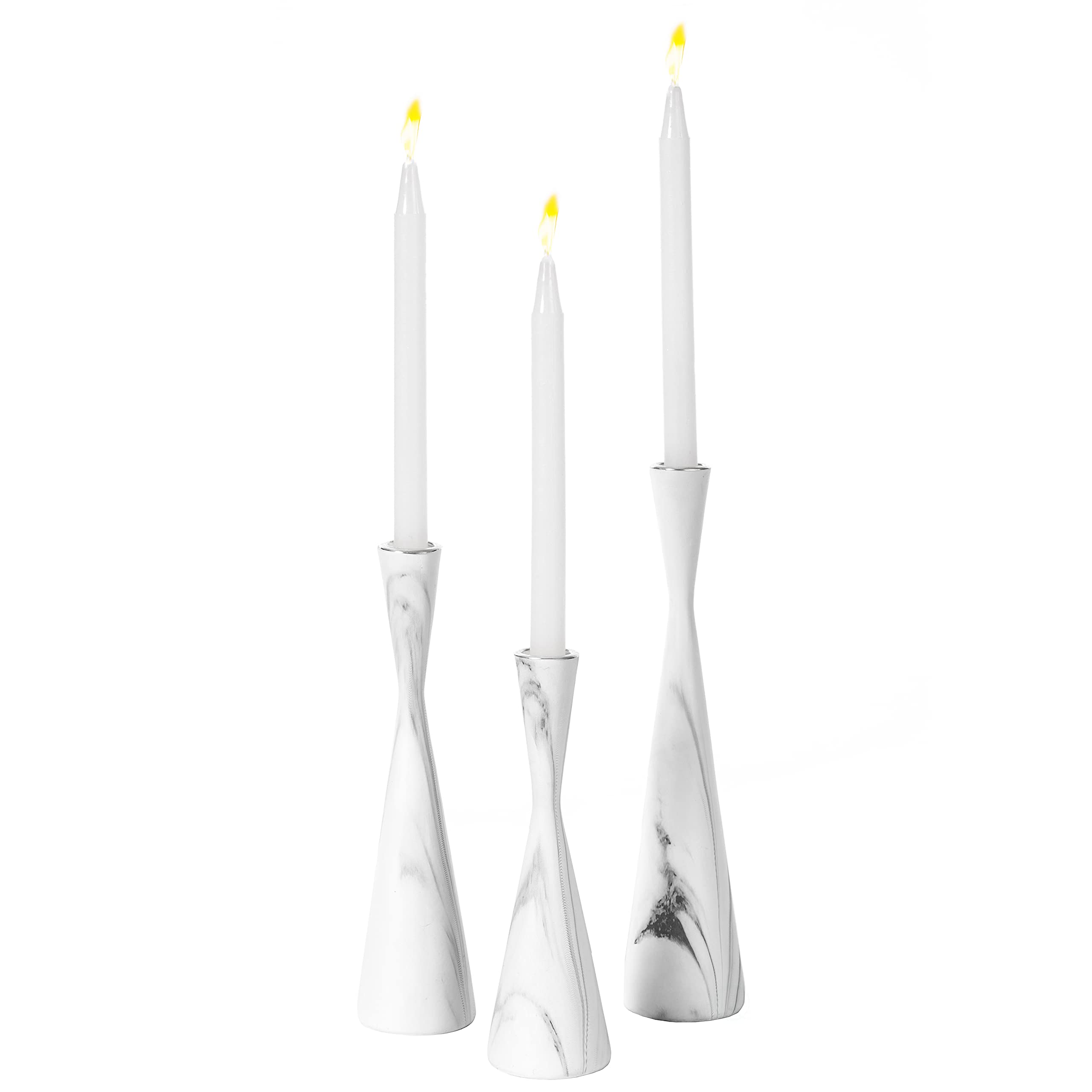 3er Set dekorative Kerzenhalter aus Kunstharz Marmor Design Modern Kerzenständer Weiß