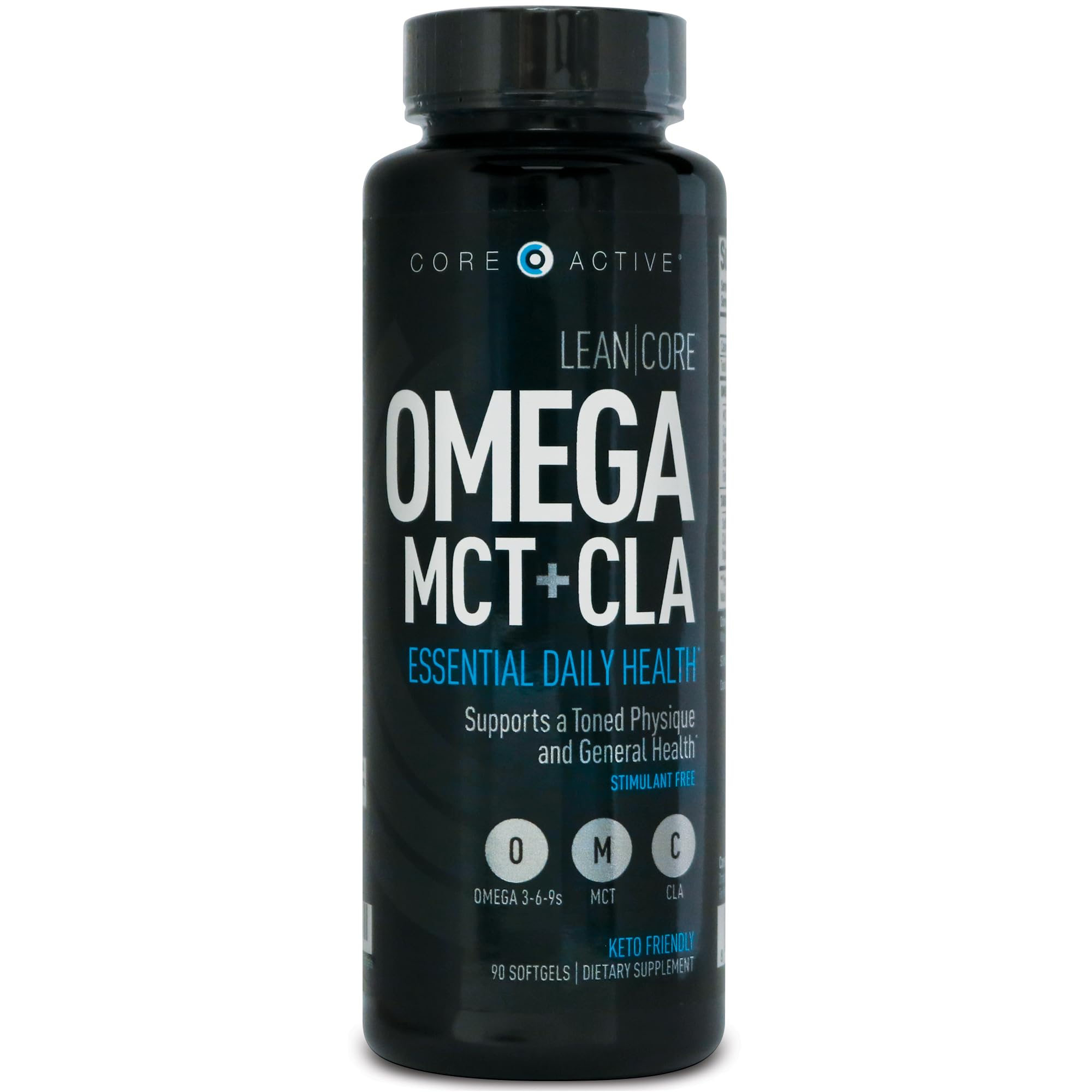 Lean CORE Omega MCT + CLA - Stimulant Free Health Formula, Lean Muscle & Toned Physique, Omega 3-6-9 Fatty Acids - Flaxseed Fish Oil- Coconut Oil- Keto Friendly 30 Day Supply (90 Softgels)