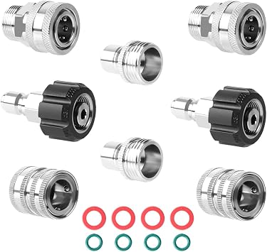 Pressure Washer Quick connectors,Stainless Steel Quick Disconnect Kit, M22 Swivel to 3/8 Inch Quick Connect, 3/4 Inch to 1/2 Inch Quick Release Adapter Set for Power Washer 8 Pack