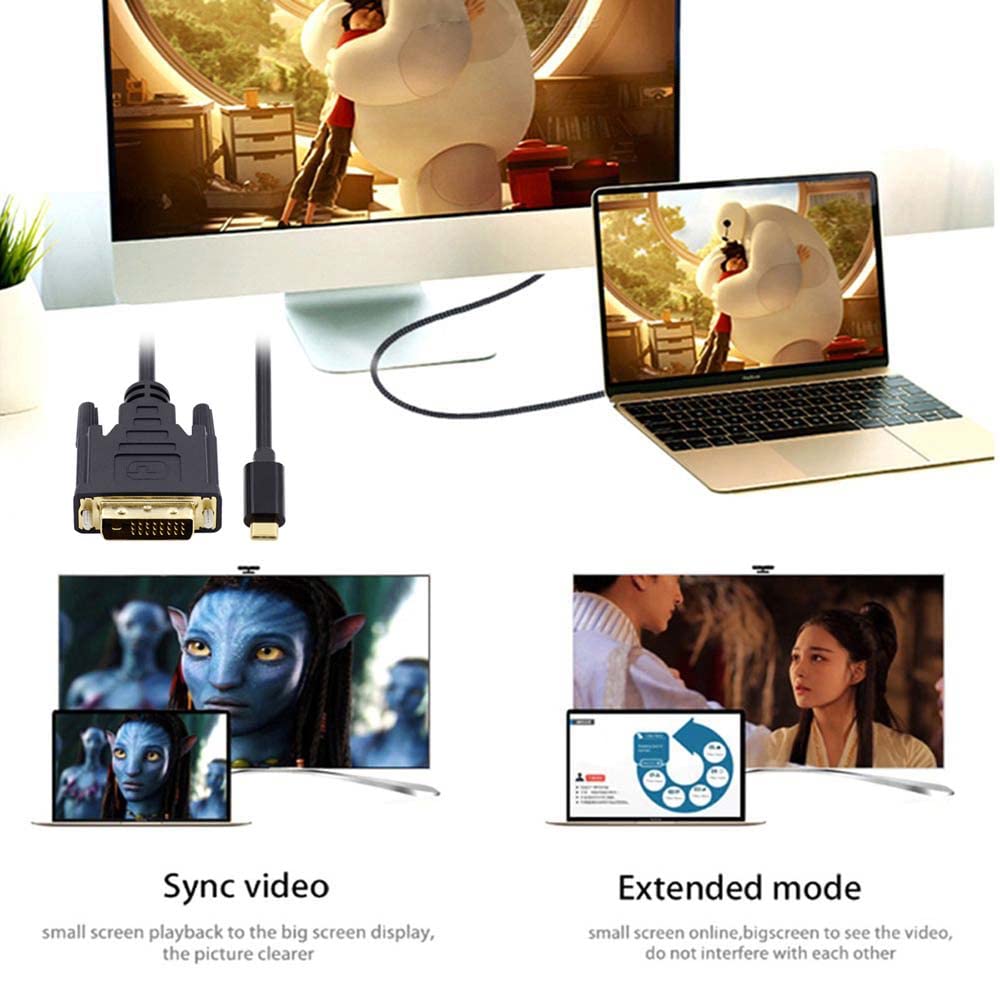 cablecc USB 3.1 Type C USB-C Source to DVI 1080P 60hz Displays Male Monitor Cable for Laptop 1.8m, Black - Image 4