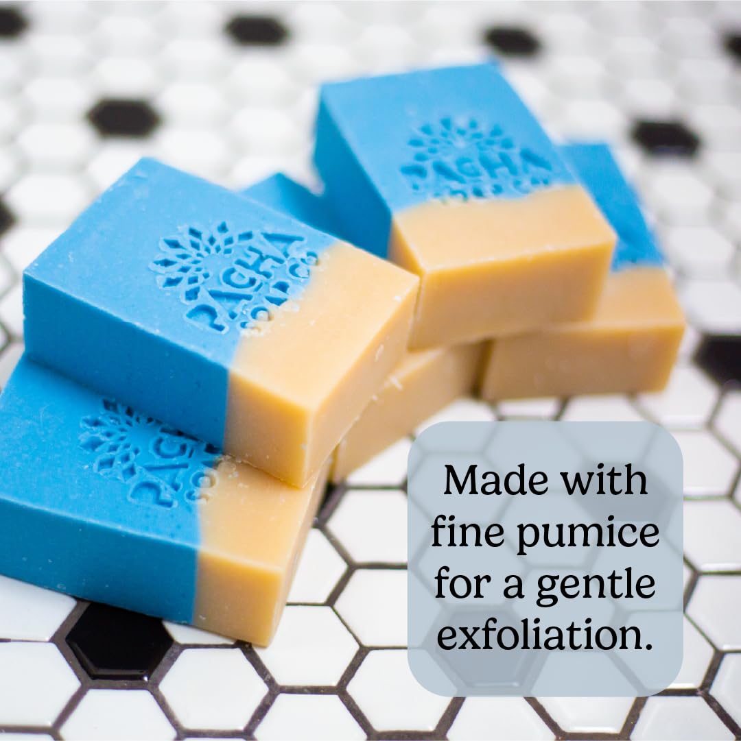 Pacha Soap Co. Sand & Sea Bar Soap - Sea Salt Scent, Volcanic Ash & Pumice, Exfoliating & Hydrating Body and Face Wash with Essential Oils, Handcrafted and Made in the USA, 5-Pack (4 oz Each)