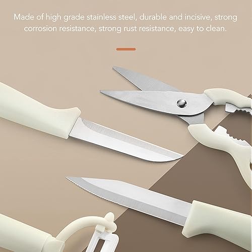 Miniatura 7 de Juego de cuchillos con bloque, juegos de cuchillos de cocina de 5 piezas con cuchillos de acero inoxidable, tijeras y pelador para carne de frutas y