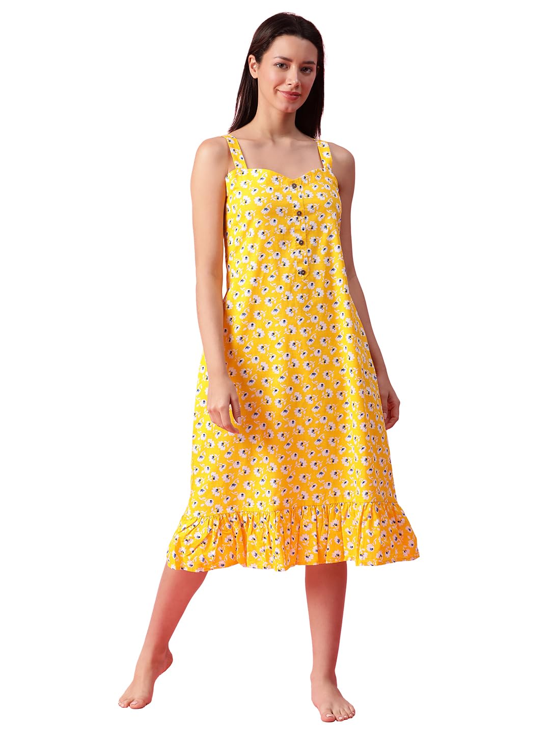 clochoice Women's Off-White Frilled Printed Cotton Shot Nighty/Nightdress/Maxi S/M/L/XL/XXL-picture-27