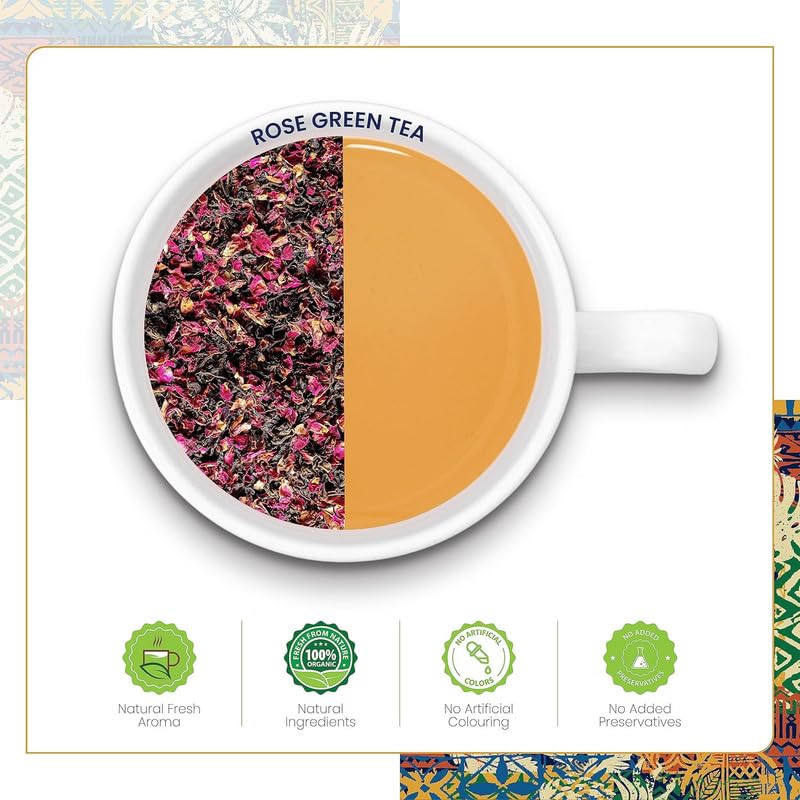 Image of Rose Green Tea 100g With Mystical 7 Flavour Teabags (21 Bags) Combo pack |For Glowing Skin & Hair (Men & Women) |Natural Rose Petals |Antioxidant-Rich |Organic Blend |Relieves Stress & Weight Control