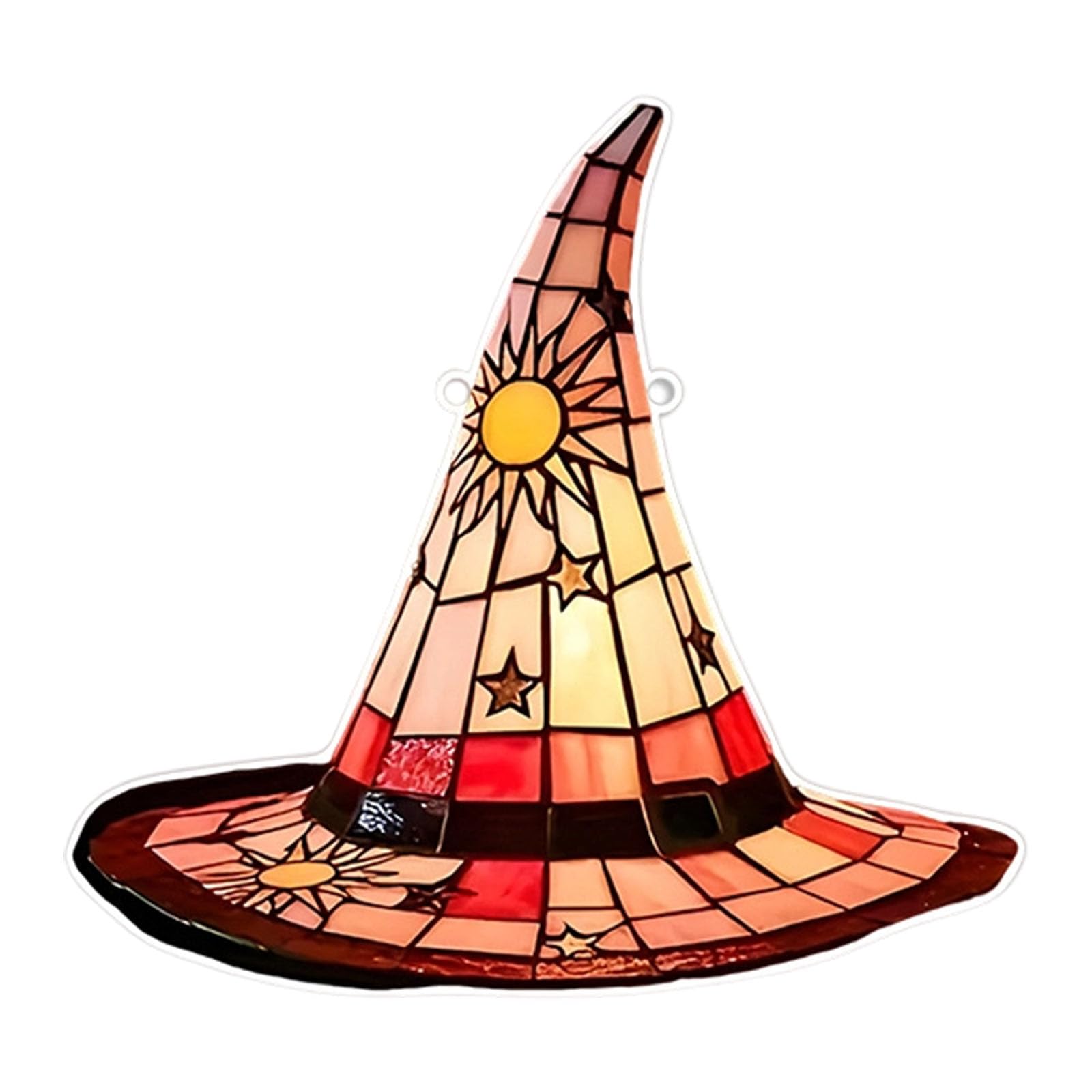 Carotoe A Stained Glass Window Hanging, Witch Hat Suncatchers Colorful Glass Panel Wall Rt Decors For Balconies, Yard, Wall Garden Witch Hat Stained Suncatchers Window Hanging Decoration