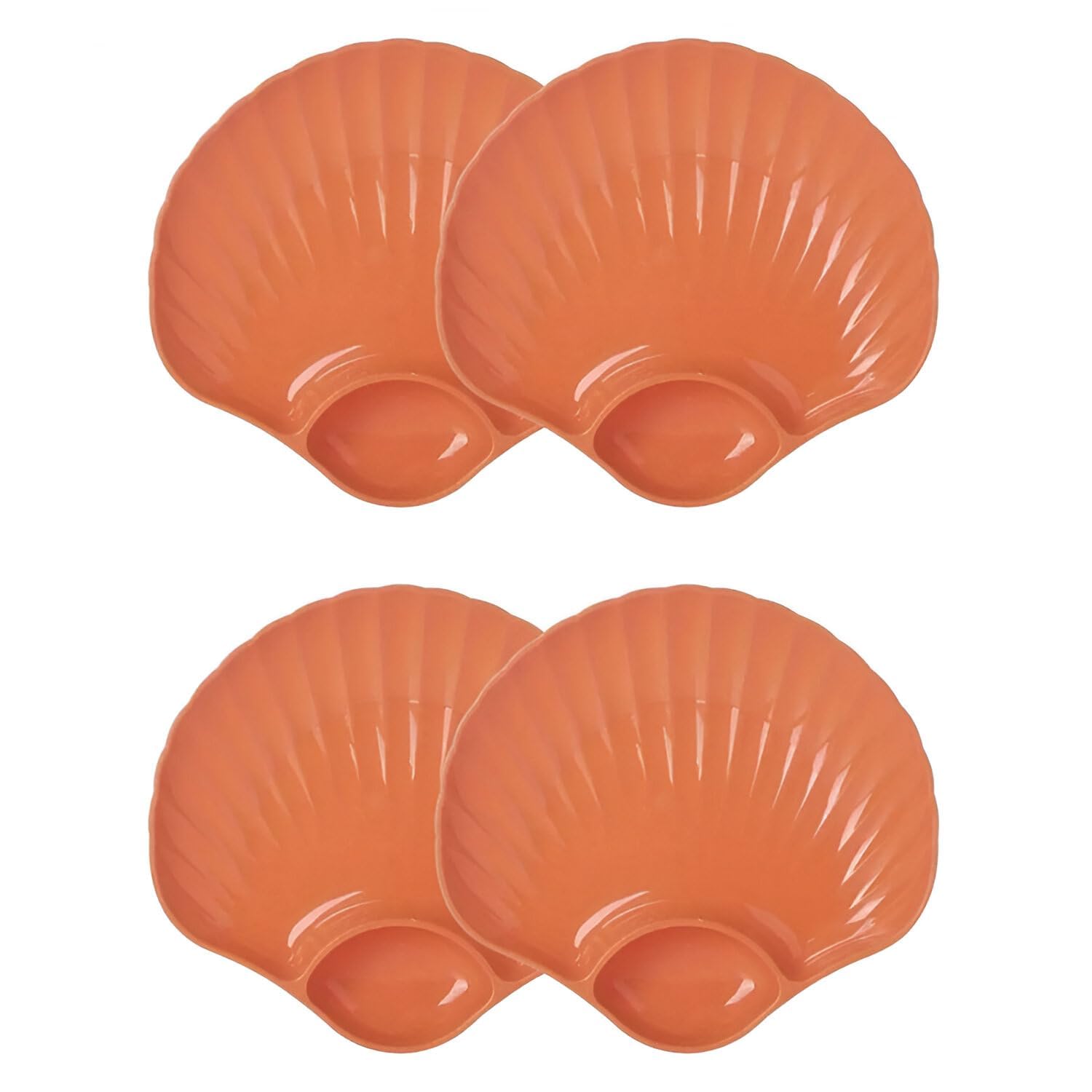 Jeyux Wheat Straw Shell Snack Plate with Chutney Dip Section | Microwave & Dishwasher Safe | Ideal for Fries Momos Sushi | Starter Plate for Parties Family Gatherings Kids & Adults (Orange, 4 Pcs)