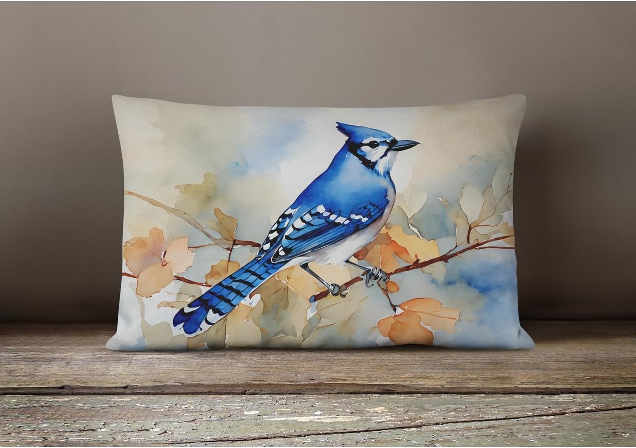 Caroline's Treasures DAC3183PW1216 Blue Jay Throw Pillow Machine Washable, Indoor Outdoor Decorative Pillow for Couch, Bed or Patio, 12HX16W