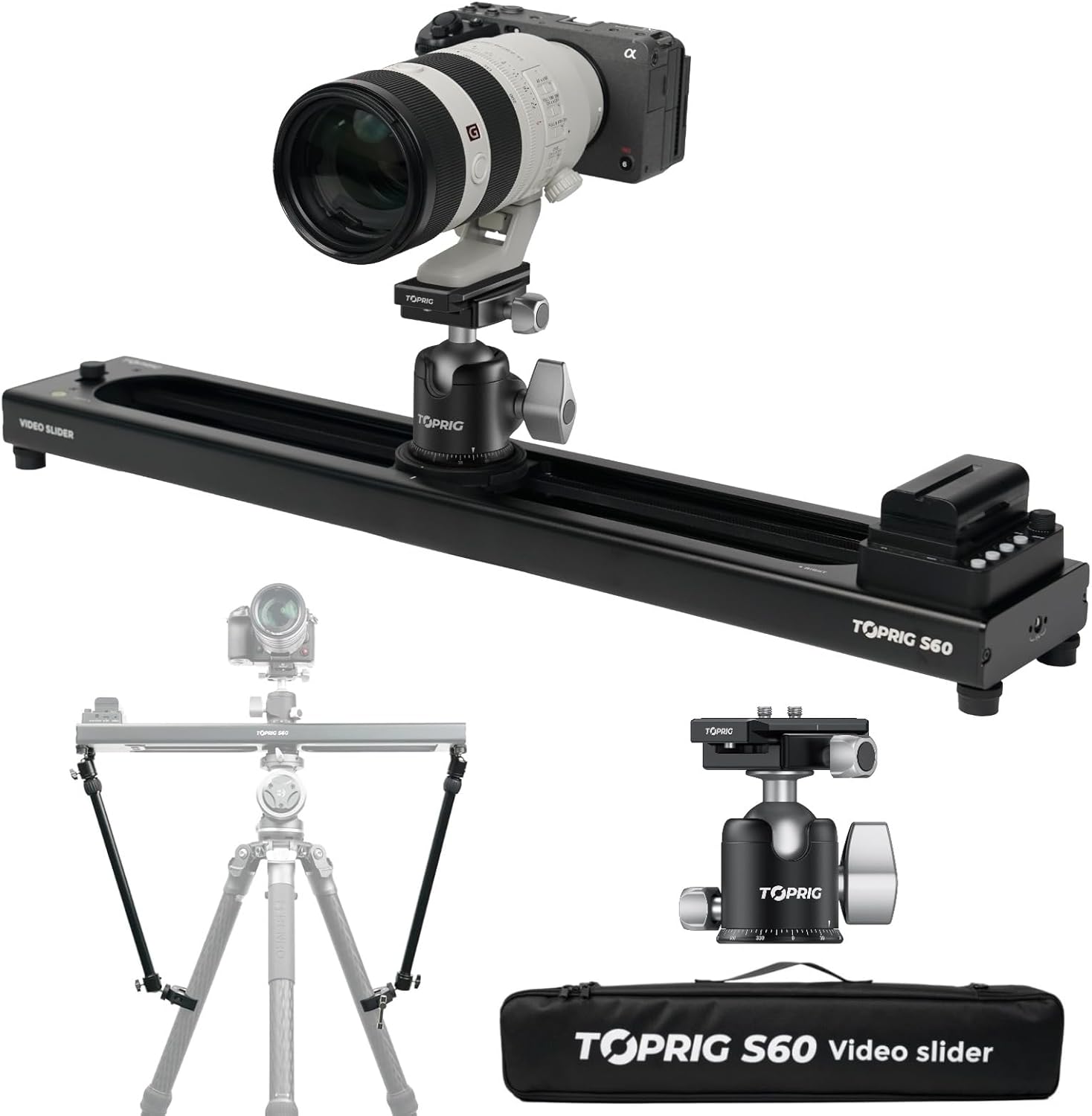 Accsoon Toprig S60 Camera Slider and Support Arms and Ball Head
