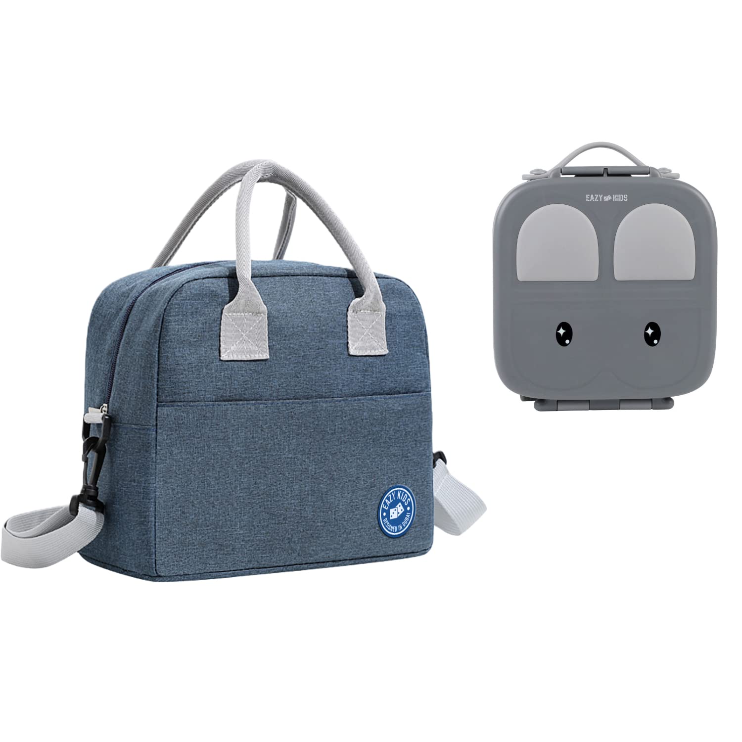 Eazy KidsBento Box wt Insulated Lunch Bag Combo - Grey