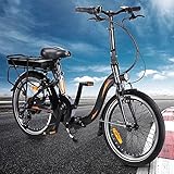 Azkoeesy Klappfahrrad, 20 Zoll Klappfahrrad Elektro Faltfahrrad Aus Alu Quick-Fold-System 7 Gang mit Pedalen 120KG