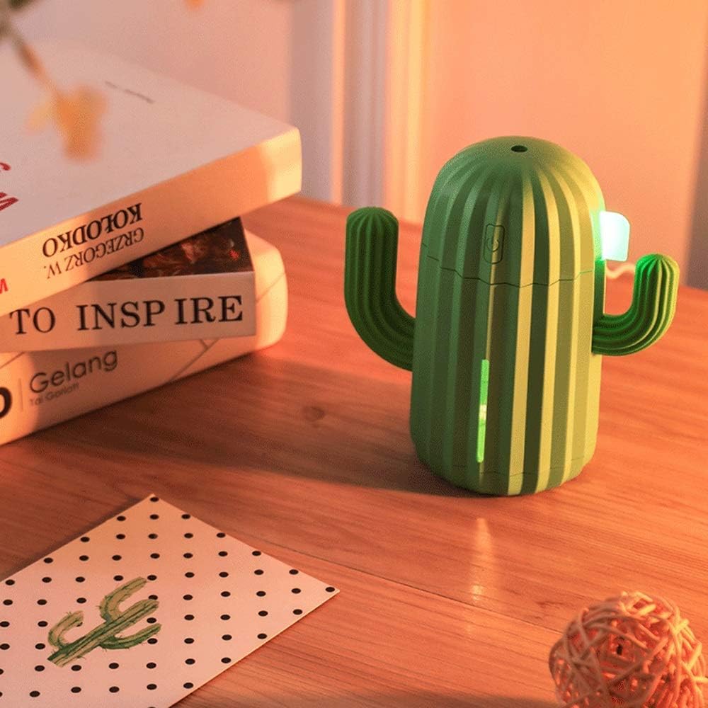 Mini humidificador, Humidificadores de habitación, individual con luz nocturna, Humidificador de aire de cactus portátil para yoga, oficina, spa, dormitorio, habitación de bebé, difusor de gel de sílice solo para agua del grifo 6