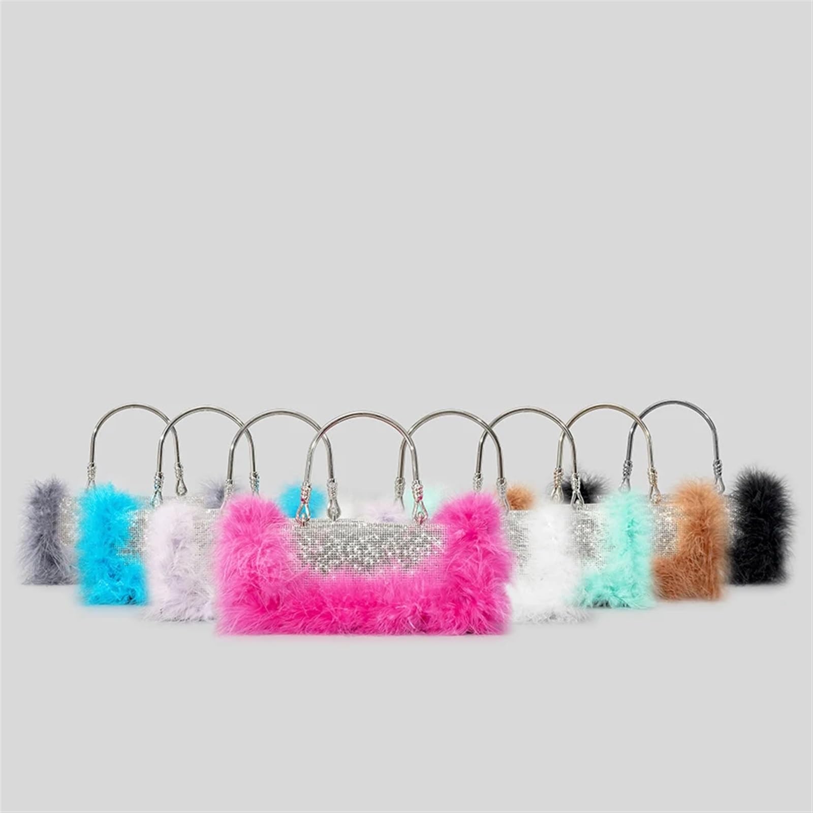 Bolso Plumas Fiesta Bolsos de noche con plumas de avestruz y diamantes for mujer, bolso de mano con diamantes de imitación, bandolera de hombro, bolso pequeño con purpurina for fiesta