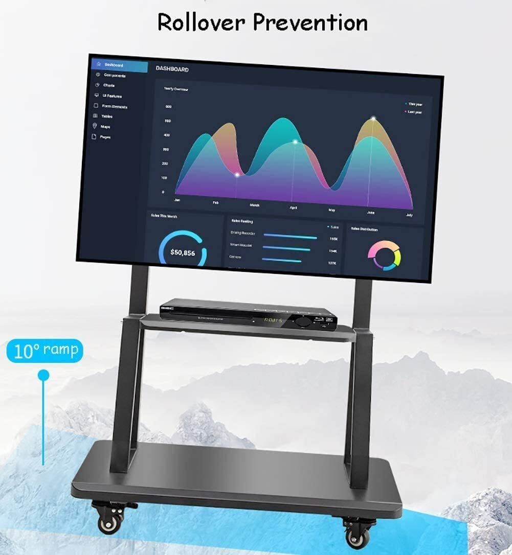 Mobiler TV-Ständer, Präsentationswagen, Boden-TV-Ständer für Zuhause und Büro, drehbarer, robuster tragbarer Wagen