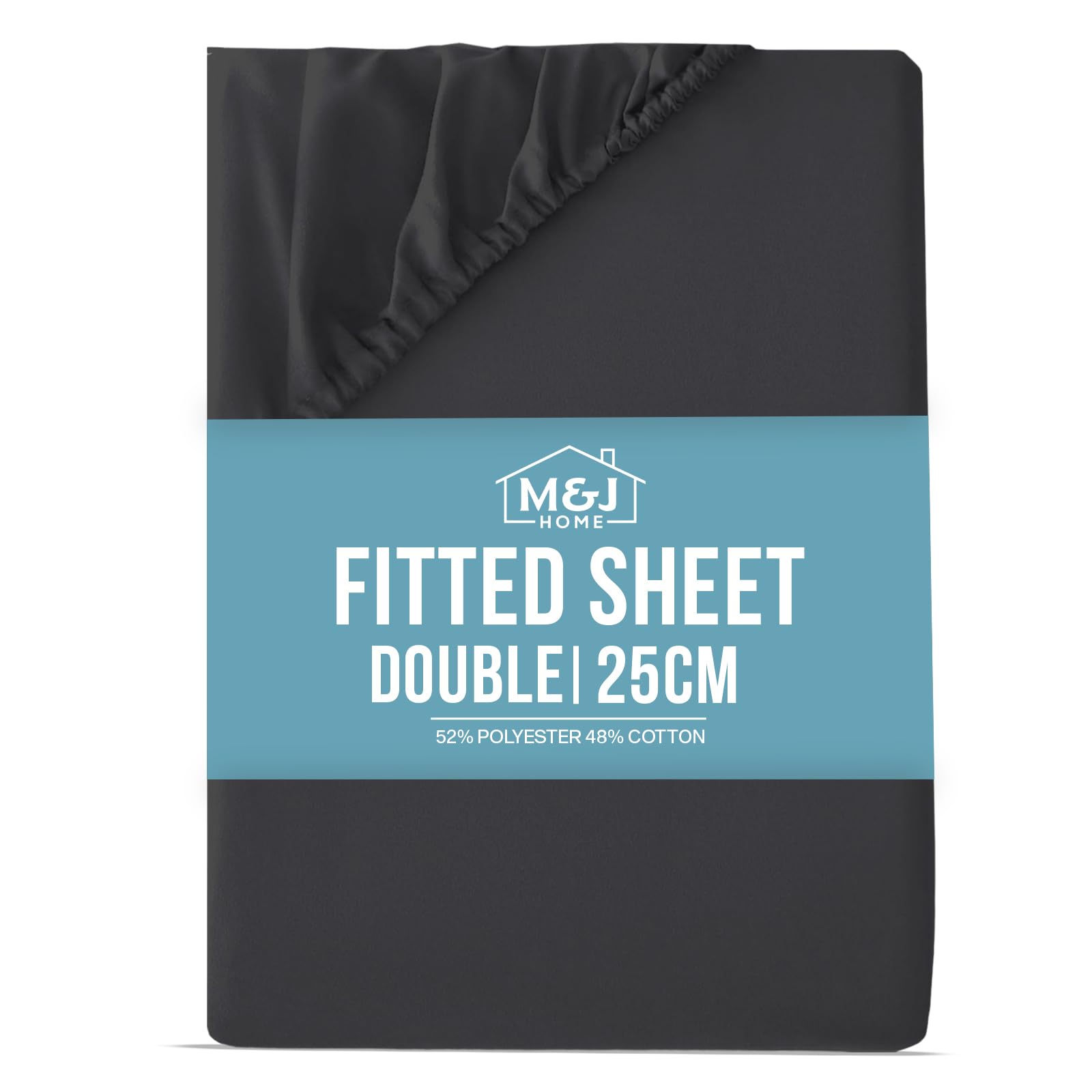 M&J Home Double Bed Fitted Sheet Charcoal (Dark Grey, Not Black) - 135x190cm - 25cm Drop - 132 Thread Count Polycotton - 52% Polyester 48% Cotton - Lightweight Everyday Sheet