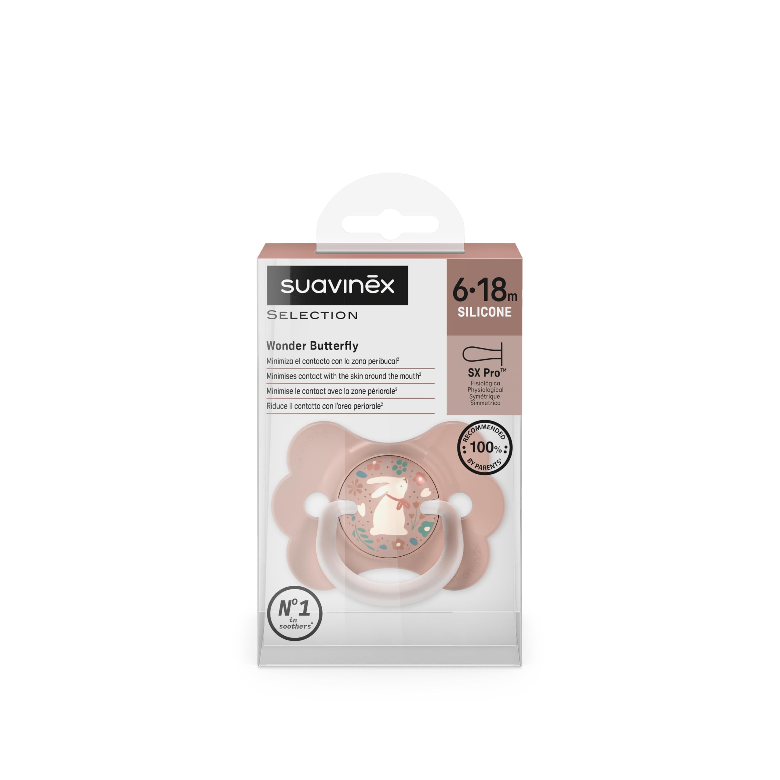 Suavinex, Chupete para Bebés 6/18 Meses, con Tetina Fisiológica de Silicona SX Pro, Simétrica, Plana y Flexible, Respeta el Desarrollo Bucodental, con Anilla, Forma que Evita Rozaduras, Wonder Rosa - 5