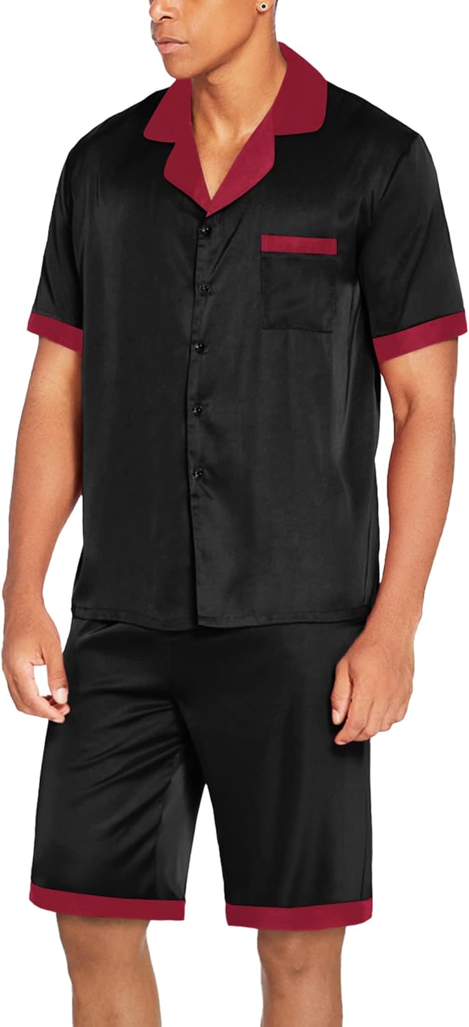 Ekouaer Men Satin Silk Pajamas Set with Pockets Sleepwear Shorts Satin Summer Loungewear 2 Piece Button Down Set S-3XL - Image 7