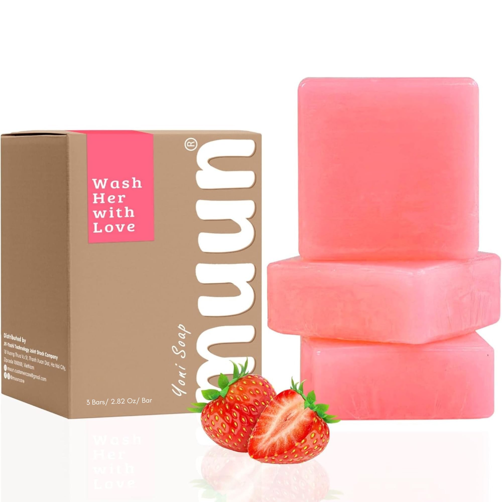 Strawberry Yoni Soap Bar - Pack 3 pH Balancing Cleanser - Probiotics & Natural Ingredients - Gentle Cleansing Formula Eliminates Odor Vaginal Health - Feminine Wash - Moisturizing Intimate
