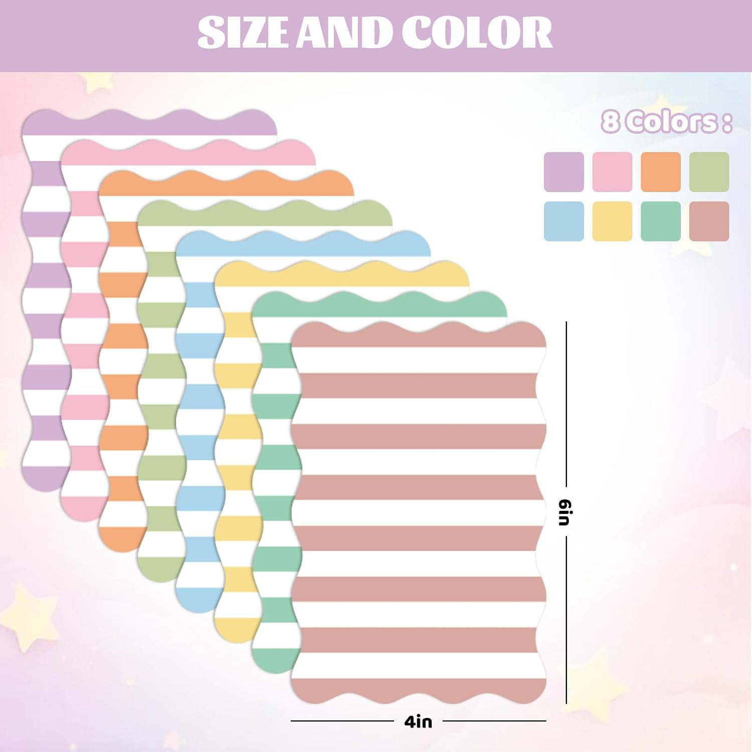 Whaline 8Pcs Stripe Scalloped Sticky Notes 4 x 6 Inch Candy Color Striped Self Adhesive Lined Notepad Removable Memo Pad for Classroom Office Home School Party Supplies image 2
