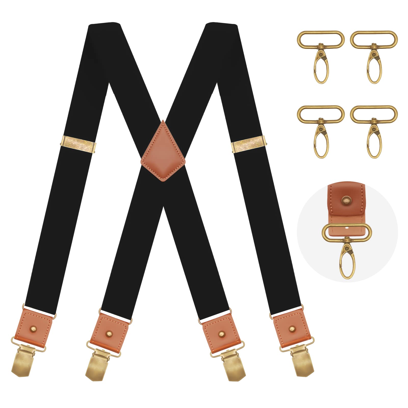 MENDENG Vintage Bronze 4 Swivel Hook Suspenders for Men Adjustable Braces Strap