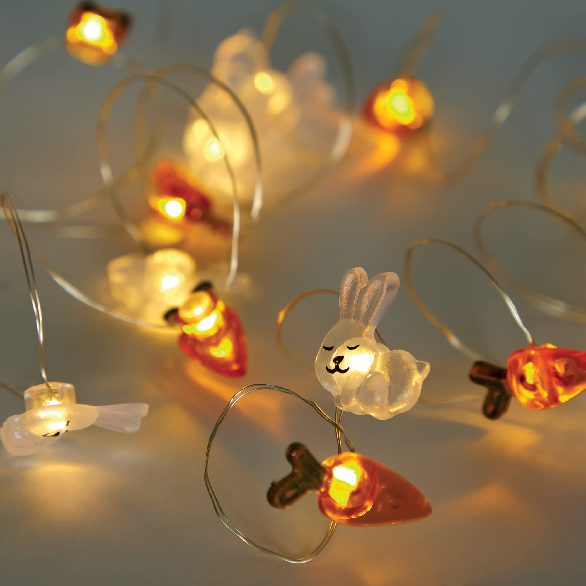 Baker Ross FX488 Easter Bunny and Carrot Led String Lights - Pack of 1, Warm Fairy Lights for Easter Decorations