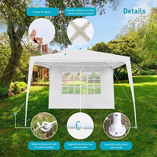 10'X10' Outdoor Party Tent, Small Wedding Birthday Tents For Parties, White Canopy Tent With 3 Removable Sidewalls & Transparent Windows, Outside Gazebo Event Tent For Garden, Patio And Backyard #TOP5