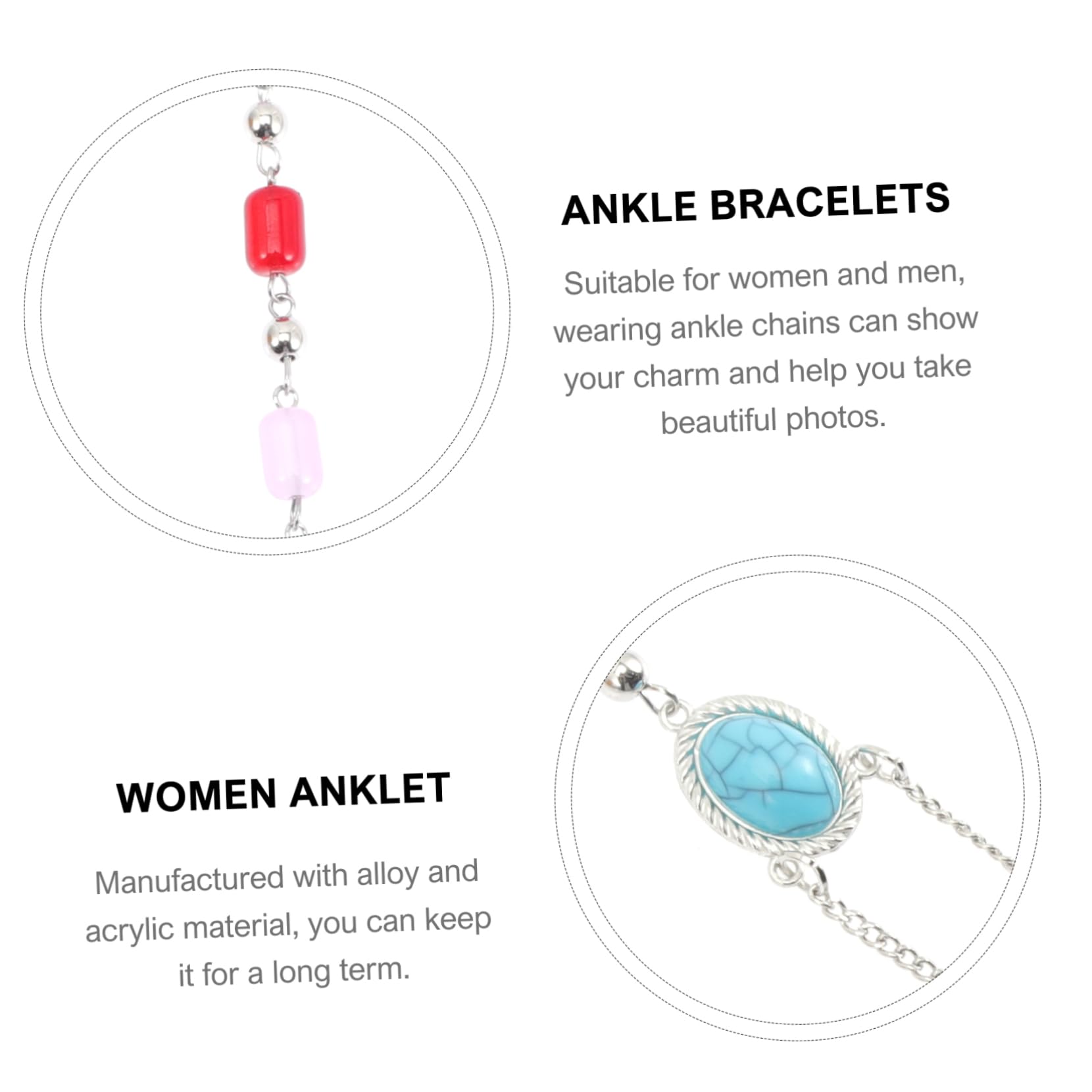 Healvian 5 Series Tobilleras De Verano Con Cuentas Para El Dedo Del Pie Tobilleras Para Mujer Con Cuentas Pulseras De Acrílico Para Mujer 2 piezas x 5