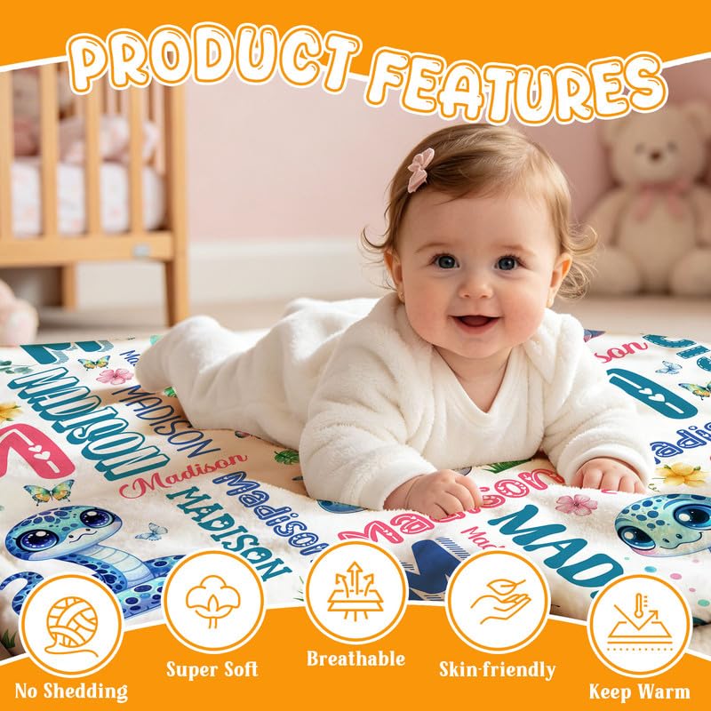 Image of Custom Snake Blanket for Boys Girls,Ultra Soft Personalized Gifts Baby Blanket,Customized Throw for Toddlers Newborn Stroller Crib,30 inchx40 inch