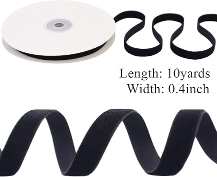 Black Velvet Ribbon 3/8'' 10 Yards Velvet Fabric Ribbon Trim Single Face Spool Satin Velvet Ribbon for Gift Wrapping Bow Making Christmas Decoration