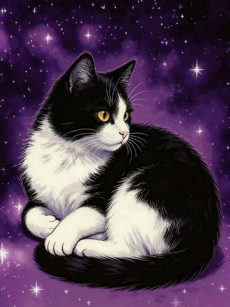 FanZheZhe Stamped Cross Stitch Kits for Adults Tapestry Kits for Adults Cross Stitch Kits Cross Stitch Kitscross Stitch Counted Cross Stitch Kits Purple Starry Sky, Cat 11Ct40X50Cm